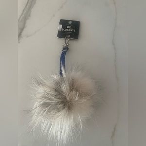 NWT - Fur Pompom with pale crochet and blue strap.
